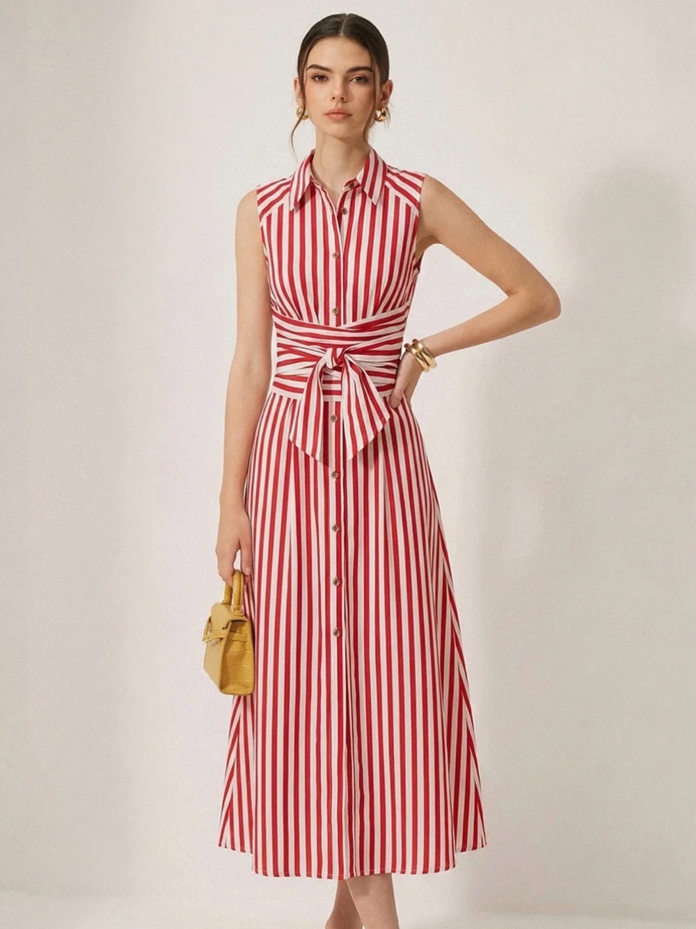 Sleeveless Striped Tie Waist Maxi Dress